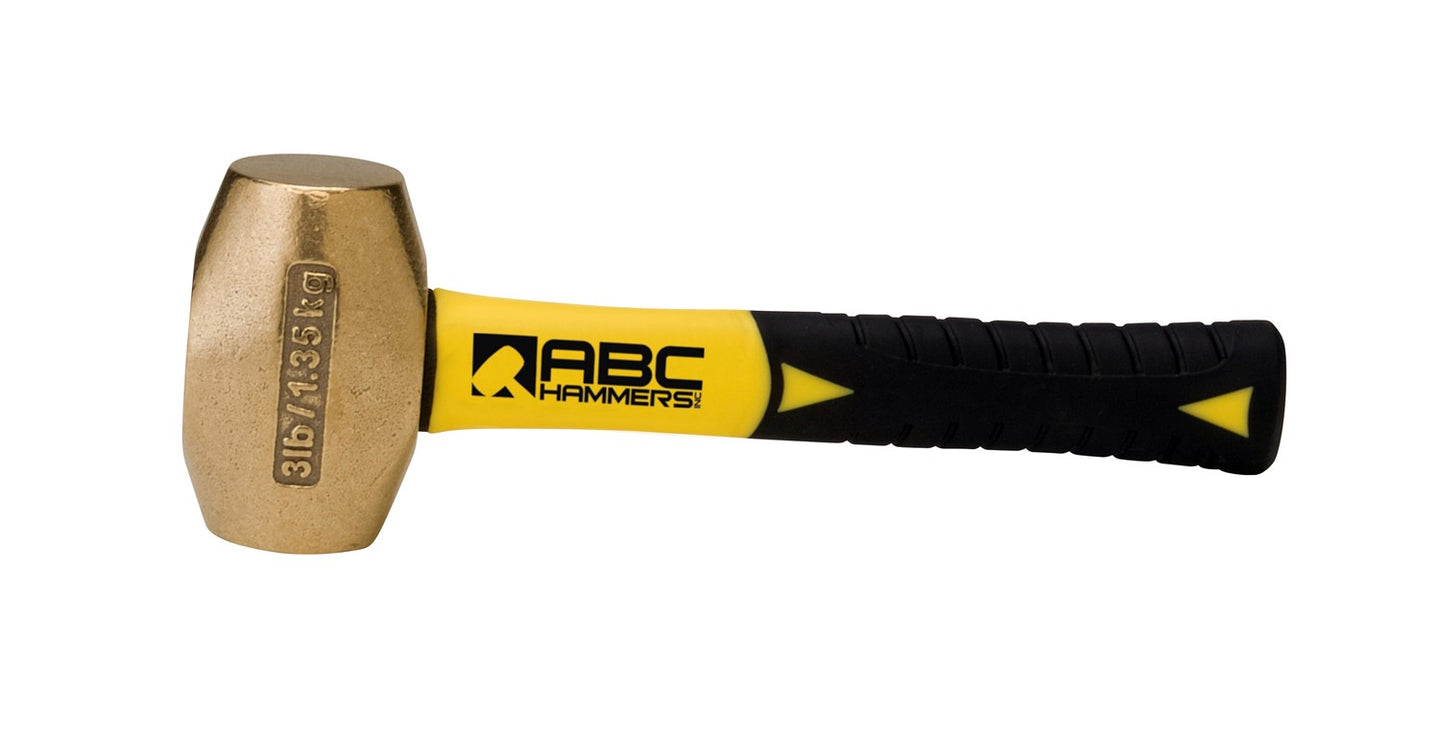 ABC3BFS; 3 lb  Brass Hammer, 8 in. Fiberglass Handle